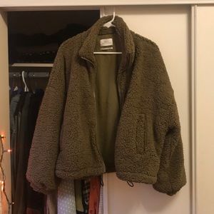 Olive Green UO Teddy Fleece Jacket